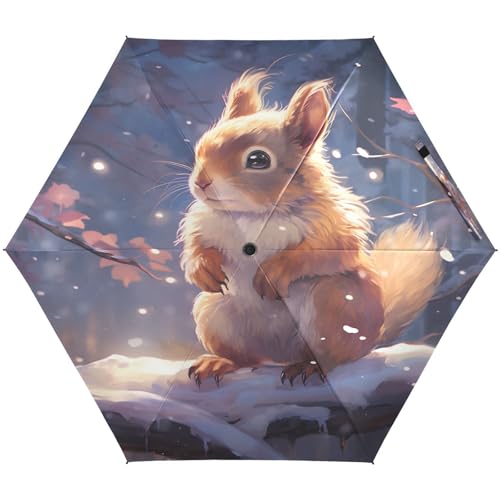 KAAVIYO Süßes Cartoon-Eichhörnchen Regenschirm UV-Schutz Taschenschirm Umbrella Klein Leicht Schirm Kompakt Schirme für Mädchen Reise Strand Frauen von KAAVIYO