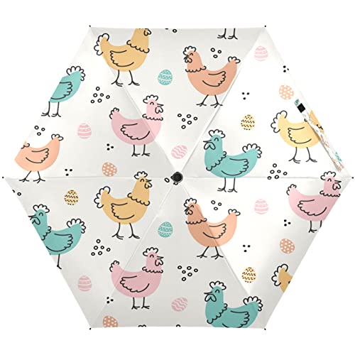 KAAVIYO Süßes Kindisches Huhn Regenschirm UV-Schutz Taschenschirm Umbrella Klein Leicht Schirm Kompakt Schirme für Mädchen Reise Strand Frauen von KAAVIYO