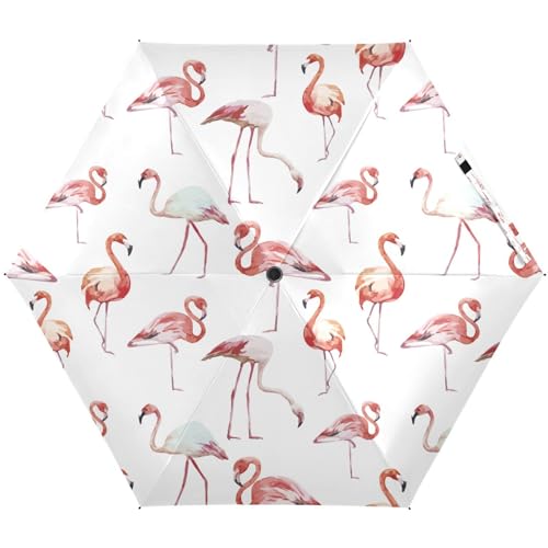 KAAVIYO Vogel Flamingo Weiß Nahtlos Regenschirm UV-Schutz Taschenschirm Umbrella Klein Leicht Schirm Kompakt Schirme für Mädchen Reise Strand Frauen von KAAVIYO