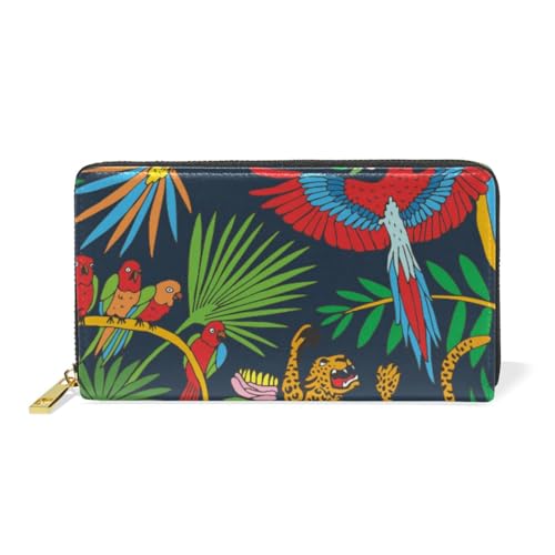 KAAVIYO Vogel Leopard Tier Pflanze Leder Brieftasche Reißverschluss Geldbörse Telefon Kreditkartenetui Portemonnaie Wallet für Frauen Mädchen Männer von KAAVIYO