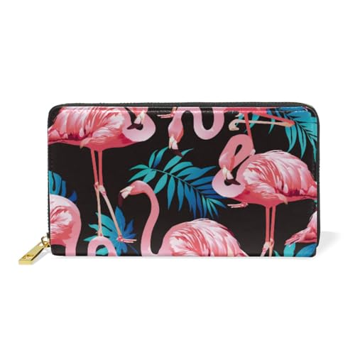 KAAVIYO Vogelblatt Künstlerischer Flamingo Leder Brieftasche Reißverschluss Geldbörse Telefon Kreditkartenetui Portemonnaie Wallet für Frauen Mädchen Männer von KAAVIYO