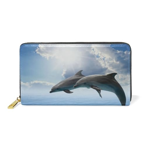 KAAVIYO Wal Delphin Ozean Tier Leder Brieftasche Reißverschluss Geldbörse Telefon Kreditkartenetui Portemonnaie Wallet für Frauen Mädchen Männer von KAAVIYO
