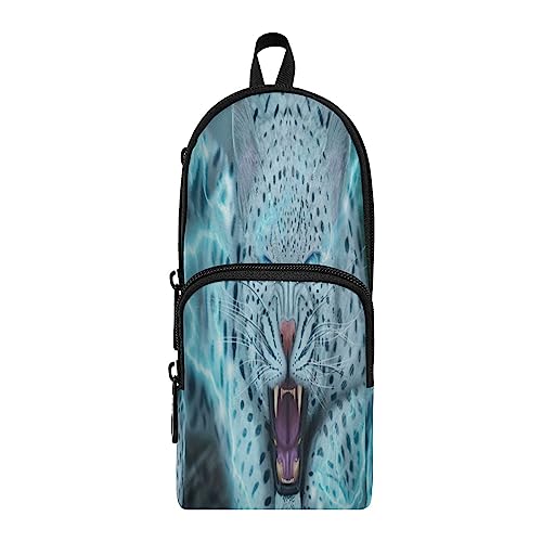 KAAVIYO Weißer Leopard Blau Federmäppchen Federtaschen Rucksackstil Mäppchen für Jungen Mädchen Schüler von KAAVIYO