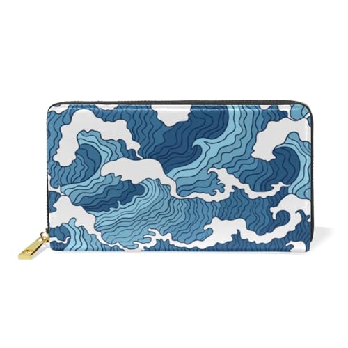 KAAVIYO Wellen Meerblau Spray Leder Brieftasche Reißverschluss Geldbörse Telefon Kreditkartenetui Portemonnaie Wallet für Frauen Mädchen Männer von KAAVIYO