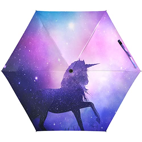 KAAVIYO Weltraum-Einhorn-Pferd Regenschirm UV-Schutz Taschenschirm Umbrella Klein Leicht Schirm Kompakt Schirme für Mädchen Reise Strand Frauen von KAAVIYO
