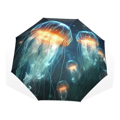 KAAVIYO Weltraumfliegende Feuerqualle Regenschirm Automatik Auf-Zu UV-Schutz Taschenschirm Umbrella Klein Leicht Schirme für Jungen Mädchen Reise Strand Frauen von KAAVIYO