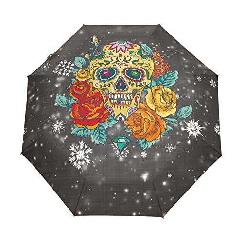 Leichte Totenkopf-Schneeflocke Regenschirm Automatik Auf-Zu Taschenschirm Umbrella Kompakt Schirme für Jungen Mädchen Strand Frauen von KAAVIYO