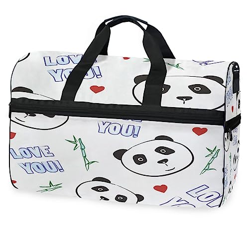 Liebe Panda Cartoon Tier Sporttasche Badetasche mit Schuhfach Reisetaschen Handtasche für Reisen Frauen Mädchen Männer von KAAVIYO