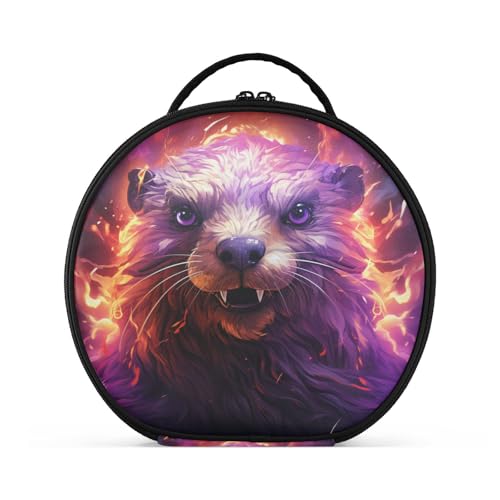 Lila Abstrakte Kunst Biber Reißverschluss Kulturbeutel Rund Kosmetiktasche Kreativ Make up Taschen mit Verstellbaren Trennern für Mädchen von KAAVIYO
