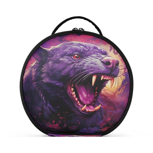 Lila Abstrakter Feuerleopard Reißverschluss Kulturbeutel Rund Kosmetiktasche Kreativ Make up Taschen mit Verstellbaren Trennern für Mädchen von KAAVIYO