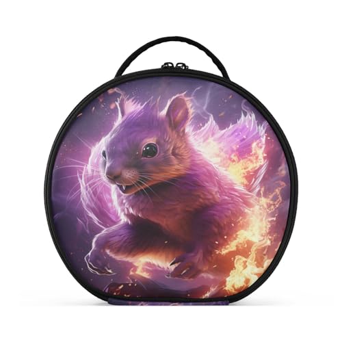 Lila Abstraktes Feuereichhörnchen Reißverschluss Kulturbeutel Rund Kosmetiktasche Kreativ Make up Taschen mit Verstellbaren Trennern für Mädchen von KAAVIYO