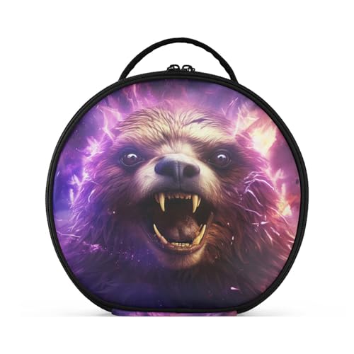 Lila Abstraktes Feuerfaultier Reißverschluss Kulturbeutel Rund Kosmetiktasche Kreativ Make up Taschen mit Verstellbaren Trennern für Mädchen von KAAVIYO