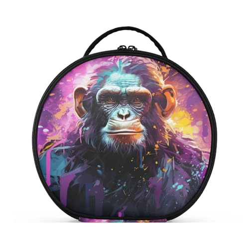 Lila Affe Feuer Schimpanse Reißverschluss Kulturbeutel Rund Kosmetiktasche Kreativ Make up Taschen mit Verstellbaren Trennern für Mädchen von KAAVIYO