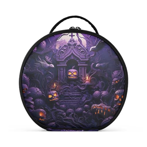 Lila Halloweenmond Reißverschluss Kulturbeutel Rund Kosmetiktasche Kreativ Make up Taschen mit Verstellbaren Trennern für Mädchen von KAAVIYO