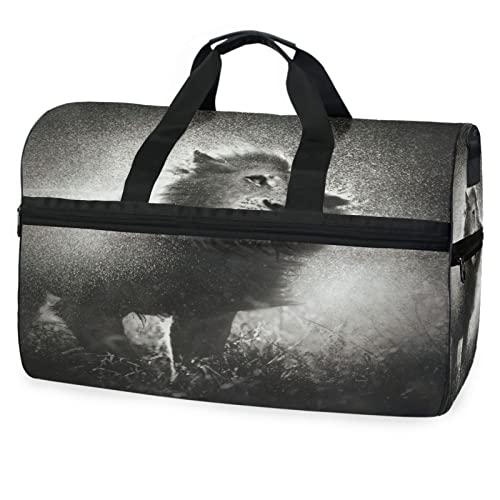 Löwe Tier Schwarz Weiß Sporttasche Badetasche mit Schuhfach Reisetaschen Handtasche für Reisen Frauen Mädchen Männer von KAAVIYO