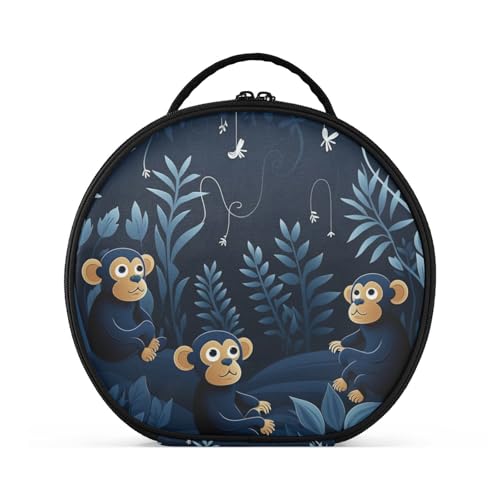Lustiger Cartoon-Affe Reißverschluss Kulturbeutel Rund Kosmetiktasche Kreativ Make up Taschen mit Verstellbaren Trennern für Mädchen von KAAVIYO