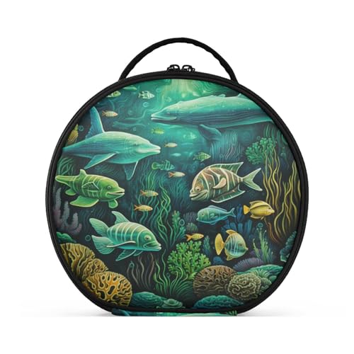 Meerestier Schildkröte Kunst Reißverschluss Kulturbeutel Rund Kosmetiktasche Kreativ Make up Taschen mit Verstellbaren Trennern für Mädchen von KAAVIYO