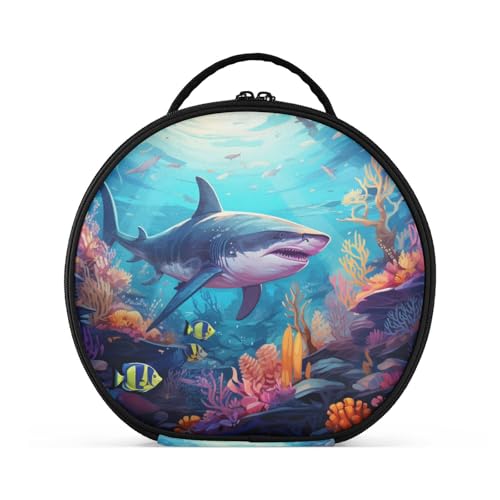 Meerestiere Hai Reißverschluss Kulturbeutel Rund Kosmetiktasche Kreativ Make up Taschen mit Verstellbaren Trennern für Mädchen von KAAVIYO