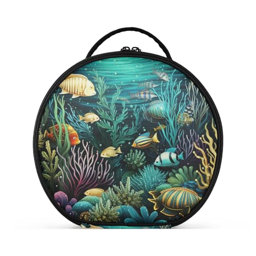 Meerestiermuster Kunst Reißverschluss Kulturbeutel Rund Kosmetiktasche Kreativ Make up Taschen mit Verstellbaren Trennern für Mädchen von KAAVIYO