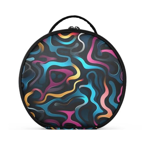 Moderne Abstrakte Farbenfrohe Kunst Reißverschluss Kulturbeutel Rund Kosmetiktasche Kreativ Make up Taschen mit Verstellbaren Trennern für Mädchen von KAAVIYO
