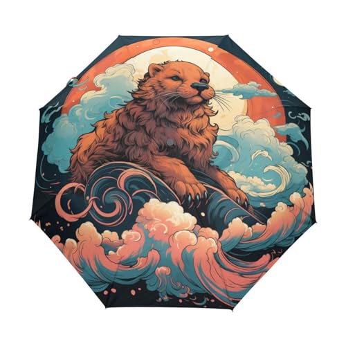 Mond Süßer Otter Regenschirm Automatik Auf-Zu Taschenschirm Umbrella Kompakt Schirme für Jungen Mädchen Strand Frauen von KAAVIYO
