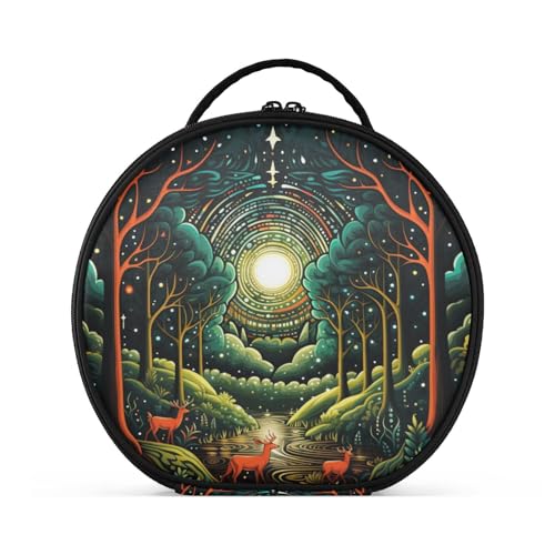 Mondlicht Abstrakte Waldkunst Reißverschluss Kulturbeutel Rund Kosmetiktasche Kreativ Make up Taschen mit Verstellbaren Trennern für Mädchen von KAAVIYO