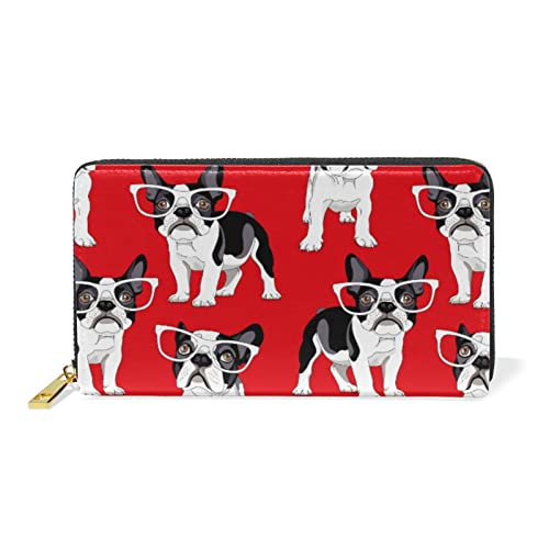 Mops Hund Cool Rot Reißverschluss Brieftasche Echtes Leder Geldbörse Kreditkarteninhaber für Frauen Telefon Mädchen Männer von KAAVIYO