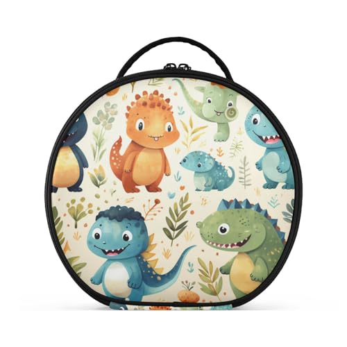 Niedliche Dinosaurier-Cartoon-Kunst Reißverschluss Kulturbeutel Rund Kosmetiktasche Kreativ Make up Taschen mit Verstellbaren Trennern für Mädchen von KAAVIYO