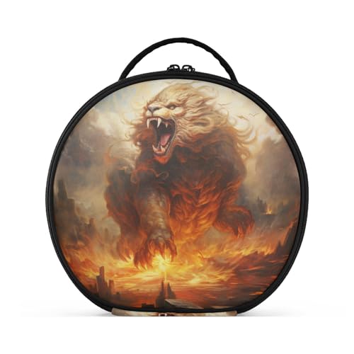 Ölgemälde Wütender Löwe Reißverschluss Kulturbeutel Rund Kosmetiktasche Kreativ Make up Taschen mit Verstellbaren Trennern für Mädchen von KAAVIYO