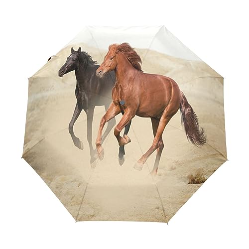 Pferdetier Wüstentier Regenschirm Taschenschirm Auf-Zu Automatik Schirme Winddicht Leicht Kompakt UV-Schutz Reise Schirm für Jungen Mädchen Strand Frauen von KAAVIYO
