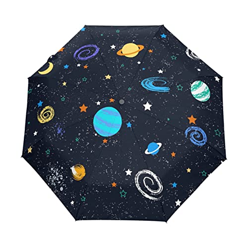 Planet Galaxie Universum Regenschirm Automatik Auf-Zu Taschenschirm Umbrella Kompakt Schirme für Jungen Mädchen Strand Frauen von KAAVIYO