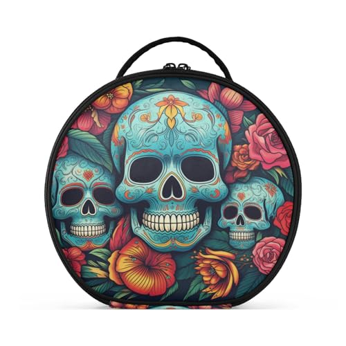 Redskulls-Rose Reißverschluss Kulturbeutel Rund Kosmetiktasche Kreativ Make up Taschen mit Verstellbaren Trennern für Mädchen von KAAVIYO