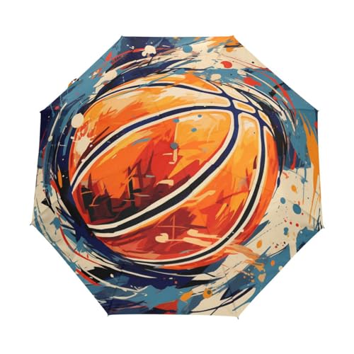 Rollender Basketball, Cooles Aquarell-Kunstwerk Regenschirm Automatik Auf-Zu Taschenschirm Umbrella Kompakt Schirme für Jungen Mädchen Strand Frauen von KAAVIYO