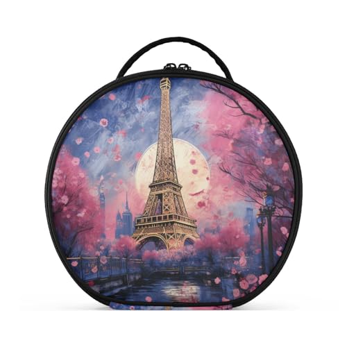 Romantischer Blumenturm Reißverschluss Kulturbeutel Rund Kosmetiktasche Kreativ Make up Taschen mit Verstellbaren Trennern für Mädchen von KAAVIYO