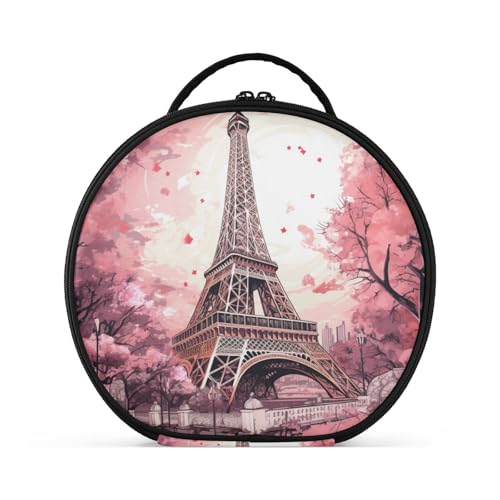 Rosa Blumenturm Art. Reißverschluss Kulturbeutel Rund Kosmetiktasche Kreativ Make up Taschen mit Verstellbaren Trennern für Mädchen von KAAVIYO