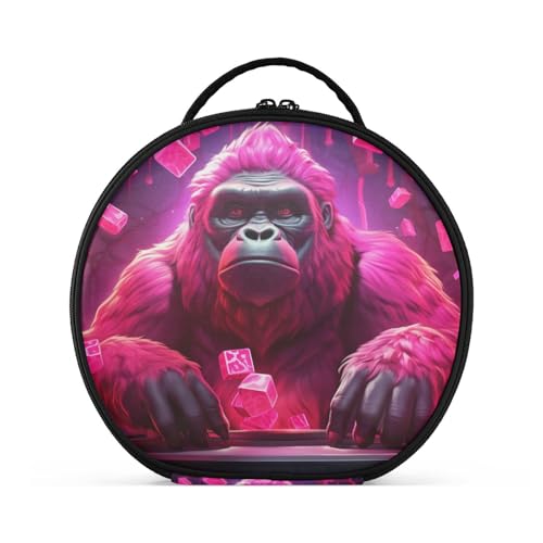 Rosa Licht Coole Kunst Gorilla Reißverschluss Kulturbeutel Rund Kosmetiktasche Kreativ Make up Taschen mit Verstellbaren Trennern für Mädchen von KAAVIYO
