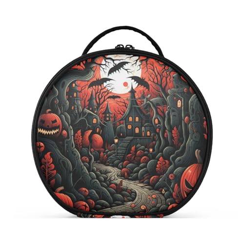 Rote Kunst Im Halloween-Stil Reißverschluss Kulturbeutel Rund Kosmetiktasche Kreativ Make up Taschen mit Verstellbaren Trennern für Mädchen von KAAVIYO