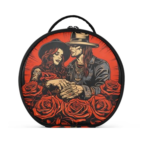 Rote Rose Liebe Kunst Reißverschluss Kulturbeutel Rund Kosmetiktasche Kreativ Make up Taschen mit Verstellbaren Trennern für Mädchen von KAAVIYO