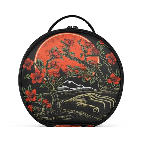 Roter Geißblattblütenmond Reißverschluss Kulturbeutel Rund Kosmetiktasche Kreativ Make up Taschen mit Verstellbaren Trennern für Mädchen von KAAVIYO