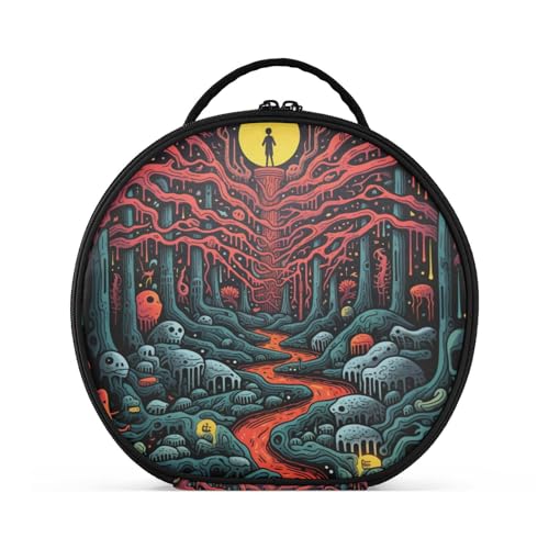 Roter Wald Mondlicht Kunst Reißverschluss Kulturbeutel Rund Kosmetiktasche Kreativ Make up Taschen mit Verstellbaren Trennern für Mädchen von KAAVIYO