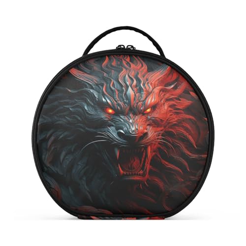 Roter Wütender Drache Kunst Reißverschluss Kulturbeutel Rund Kosmetiktasche Kreativ Make up Taschen mit Verstellbaren Trennern für Mädchen von KAAVIYO