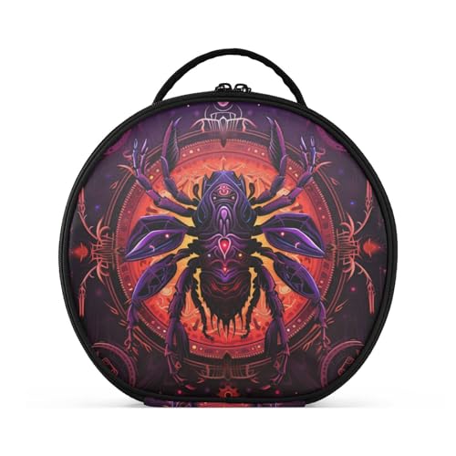 Rotes Abstraktes Horoskop Reißverschluss Kulturbeutel Rund Kosmetiktasche Kreativ Make up Taschen mit Verstellbaren Trennern für Mädchen von KAAVIYO
