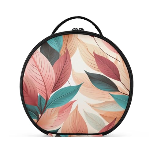 Rotes Blattkunstmuster Reißverschluss Kulturbeutel Rund Kosmetiktasche Kreativ Make up Taschen mit Verstellbaren Trennern für Mädchen von KAAVIYO