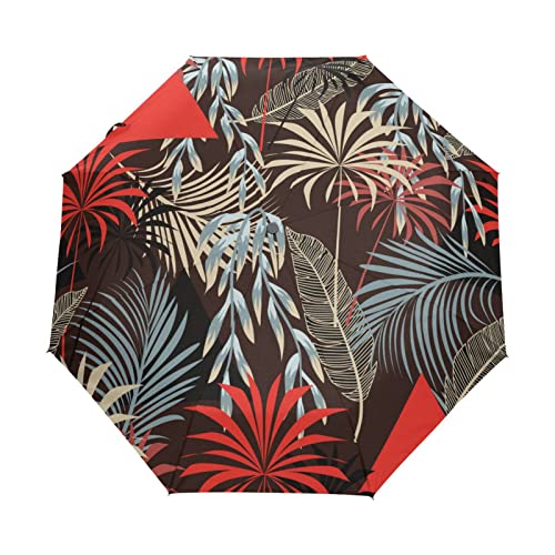 Rotes Dreieck Hinterlässt Tropische Regenschirm Auf-Zu Automatik UV-Schutz Taschenschirm Winddichter Umbrella Klein Leicht Schirm Kompakt Schirme für Jungen Mädchen Reise Strand Frauen von KAAVIYO