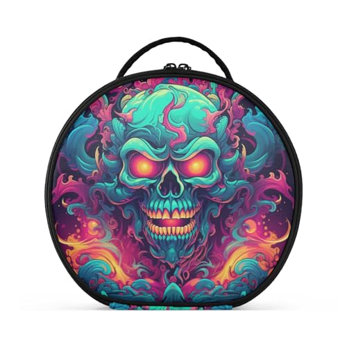 Schädel Feuer Abstrakte Kunst Reißverschluss Kulturbeutel Rund Kosmetiktasche Kreativ Make up Taschen mit Verstellbaren Trennern für Mädchen von KAAVIYO