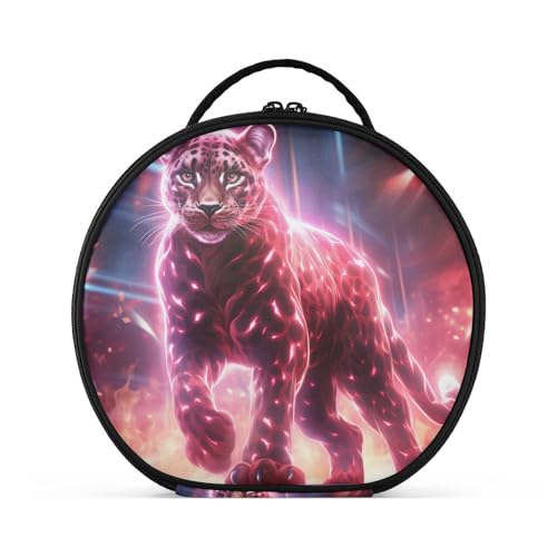 Schicker Rotlicht-Gepard Reißverschluss Kulturbeutel Rund Kosmetiktasche Kreativ Make up Taschen mit Verstellbaren Trennern für Mädchen von KAAVIYO