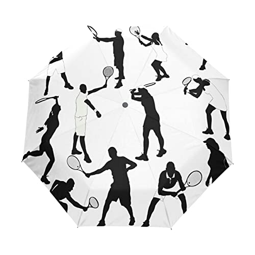 Schwarz Weiß Tennis Regenschirm Automatik Auf-Zu Taschenschirm Umbrella Kompakt Schirme für Jungen Mädchen Strand Frauen von KAAVIYO