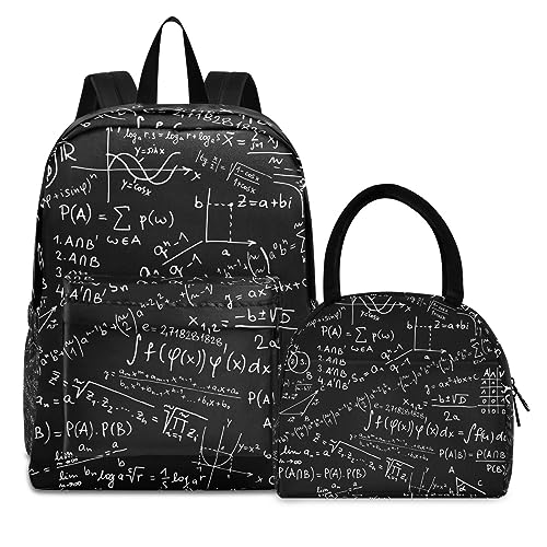 Schwarze Mathematik Physik Formel Büchertasche Lunchpaket Set Schulter Rucksacks Bookbag Kinderrucksack Isolierte Lunchbox-Tasche für Mädchen Jungs von KAAVIYO