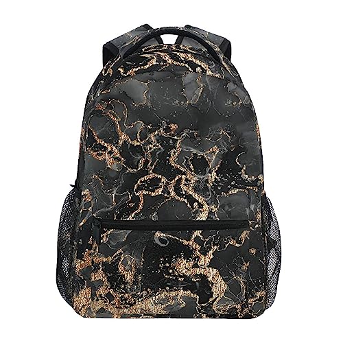 Schwarzer Goldener Marmor Künstlerisch Schulter Student Rucksacks Bookbags Kinderrucksack Büchertasche Rucksäcke für Teen Mädchen Jungs von KAAVIYO