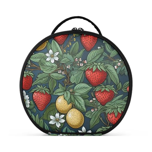 Sich Wiederholendes Muster Erdbeere Reißverschluss Kulturbeutel Rund Kosmetiktasche Kreativ Make up Taschen mit Verstellbaren Trennern für Mädchen von KAAVIYO